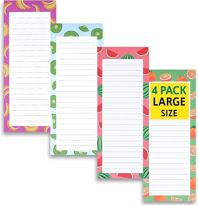 Magnetic Notepads – Notepads for Grocery List, Shopping List, To-Do List, Reminders -Strong Magnetic Back- Memo Notepad | 4 pack Large | Fruit Style 2