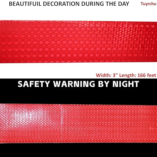 Red Reflective Tape Outdoor Waterproof 3 inch, High Visibility Hazard Conspicuity Safety Industrial Marking Tape (166 feet)