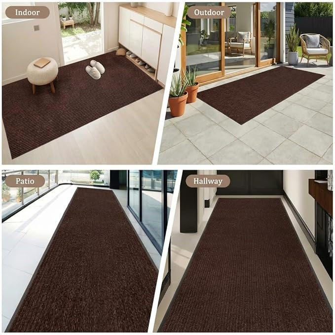3' X 4' Commercial Grade Door Mat Indoor Outdoor Entrance, Traffic Guard Doormat, Industrial Rug Heavy Duty Brush Step Entrance Mat Weather Utility Rug with Non Slip Rubber Backing, Brown