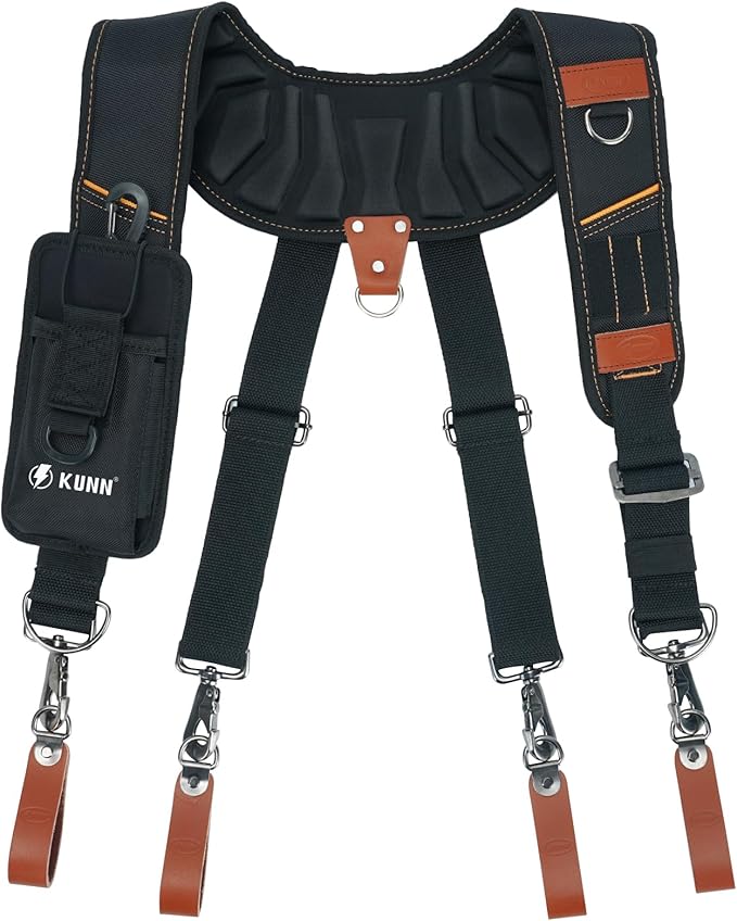 KUNN Leather Tool Belt Suspenders Construction Bag Suspenders Molded Air Channel Work Belt Suspender for Carpenter Electrician,Brown