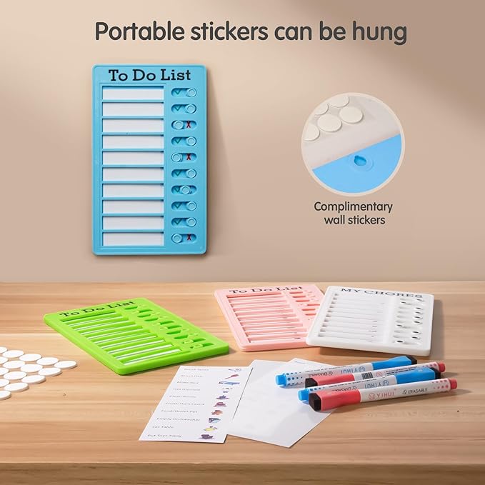 Chore Chart Board for Kids with Adhesive Pads,Kids ADHD to Do List.Helping ADHD Plan Household and Work tasks.4 Planner Boards, 4 Marker
