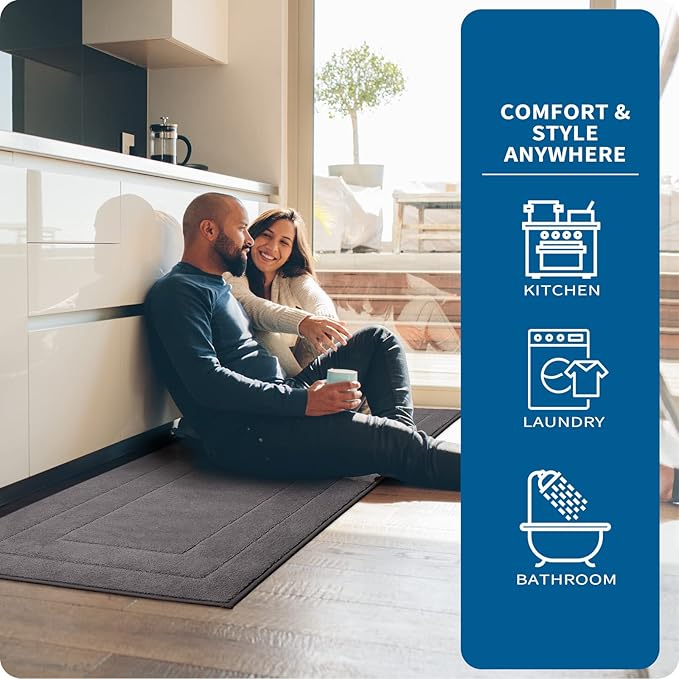 PURRUGS Machine Washable Kitchen Rug 32" x 47", Non-Slip/Skid Kitchen Runner Rugs & Floor Mats, Super Absorbent Soft Standing Mats for Kitchen, Sink & Laundry, Grey
