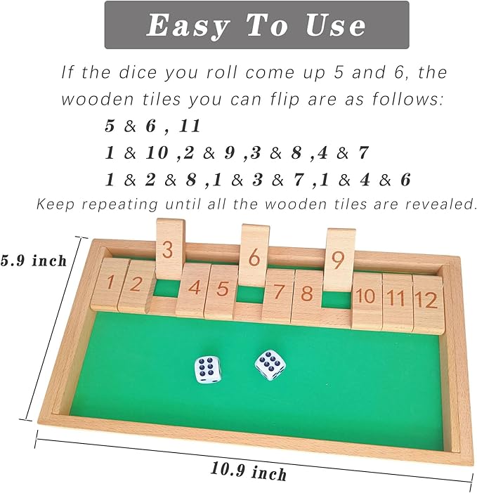 Wooden Dementia Games and Activities for Seniors - 12 Numbers Shut The Box Products Kit for Elderly with Alzheimer's,Easy Cognitive & Memory Training Toy,Great Gift for Father Mother