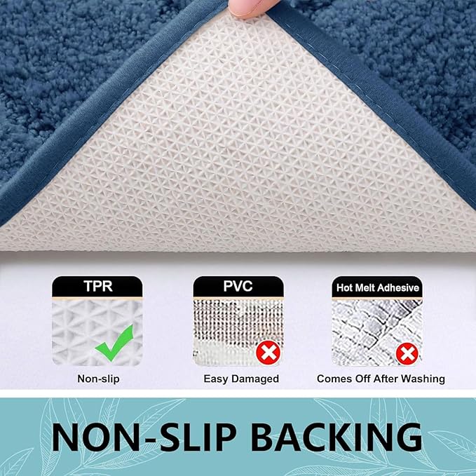 Buganda Bathroom Rugs, 47" x 24", Soft and Absorbent Microfiber Bath Rugs, Non-Slip Shaggy Shower Carpet, Machine Wash Dry Bath Mats for Bathroom Floor, Tub and Shower, Navy