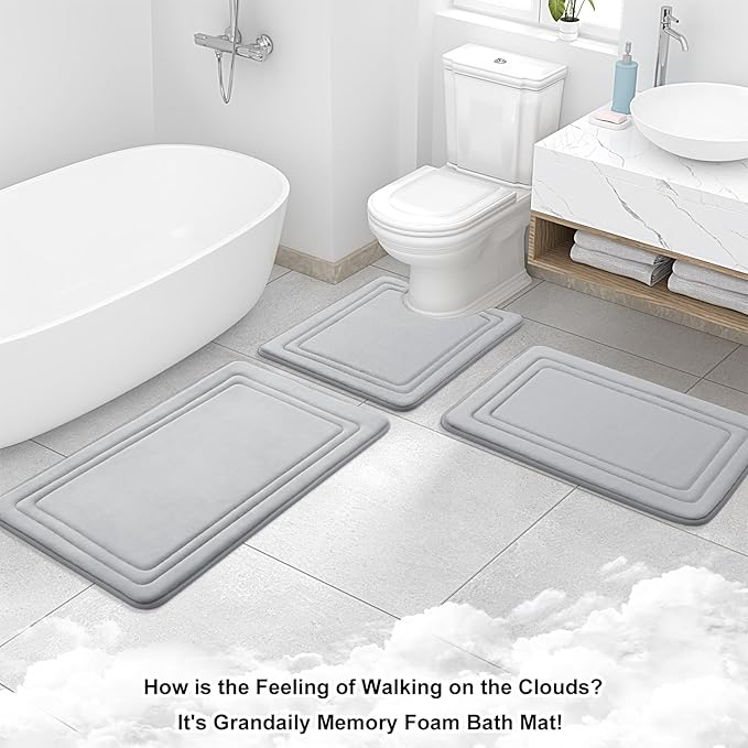 Grandaily Memory Foam Bath Mat Rug 70x24, Ultra Soft, Non-Slip and Absorbent Bathroom Rugs, Machine Wash Dry, Comfortable Bath Carpet for Bathroom Floor, Tub and Shower, Grey