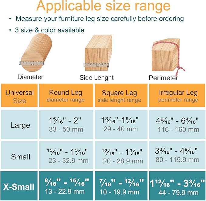 32 Pcs Chair Leg Protectors for Hardwood Floors, Silicone Felt Furniture Leg Cover Pad for Protecting Floors from Scratches and Noise, Smooth Moving, X-Small(Fit Round Diameter：1/2" to 5/16")
