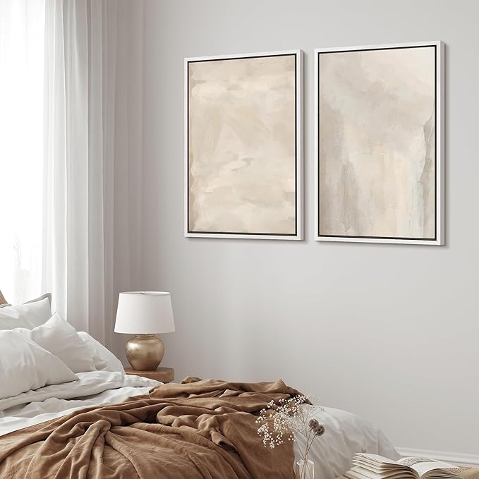 MUDECOR Framed Canvas Print Wall Art Abstract Neutral Tones Minimalist Earthy Color Palette Illustrations Modern Art Decorative Chic for Living Room, Bedroom, Office - 16"x24"x2 White