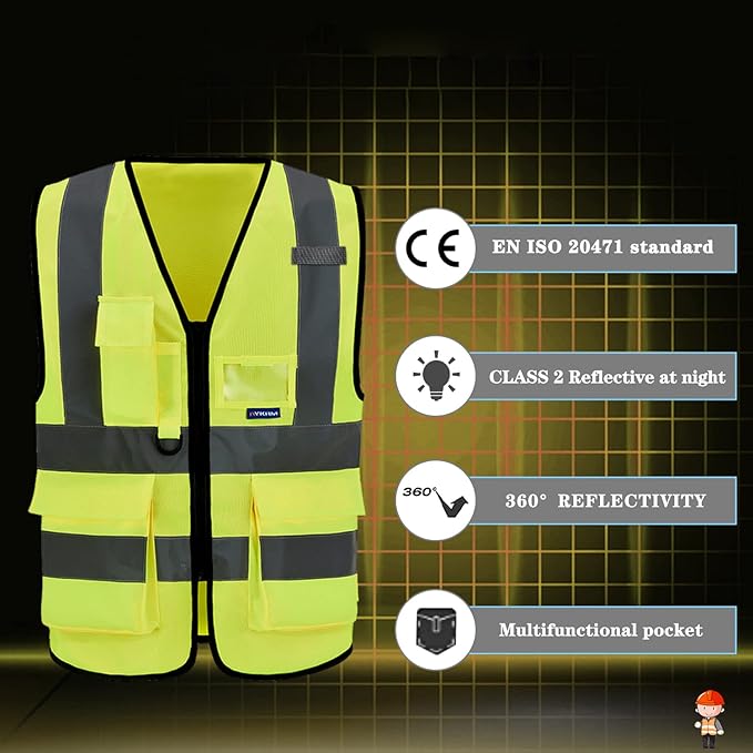 A-SAFETY hi vis Safety Vests, Yellow