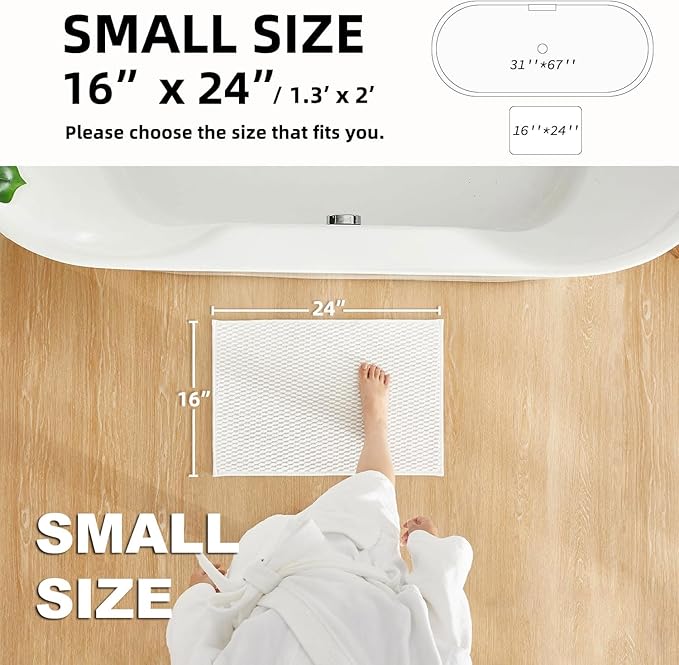 Bathroom Rugs Non Slip Washable, Super Absorbent Thin Bath Mat Small Quick Dry Low Pile Bathroom Rug, White 16"x24" / 1'4" x 2'