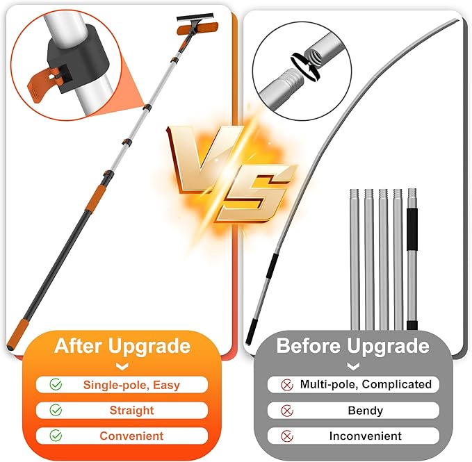 26FT High Window Cleaning Kit with Pole, 2-in-1 Window Squeegee with 5-20 FT Telescoping Extension Pole - Professional Window Washing Kit with Long Handle, Multi-Use Cleaning Tool for High Windows