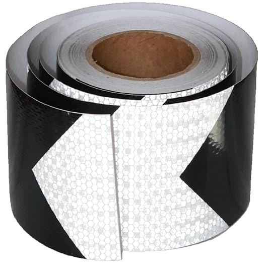Black White Reflective Tape Outdoor Waterproof 6 inch X 66 feet, High Visibility Hazard Conspicuity Safety Industrial Marking Tape