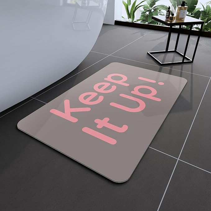 Bath Mat, Bathroom Mat Rugs Super Absorbent Shower Mats Non Slip Quick Dry Thin Rubber Mats for Bathroom Floor Fit Under Door, Shower Rug for Bathtub, Shower, Beige