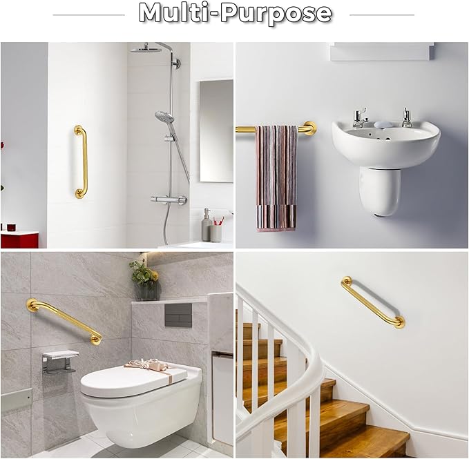 Grab Bars for Shower, 2 Pack 16-Inch Anti Slip Shower Handles for Elderly, Safety Shower Grab Bar, Stainless Steel Handicap Grab Bars for Bathroom,Toilet (Gold, 1" Diameter)