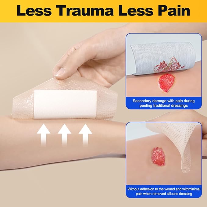 Silicone Foam Dressing 5x5 inch - Large Bandages for Wounds (10Pcs), Waterproof, Absorbent, Bed Sore Bandages Wound Care Dressing