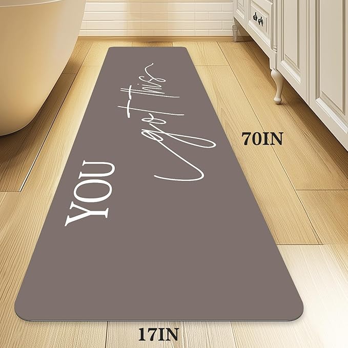 Bath Mat - Super Absorbent Non Slip Quick Dry Thin Rubber Mats for Bathroom Floor, Fit Under Door, Shower Rug for Bathtub, Beige