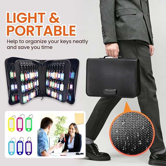 138 Position Key Organizer with Combination Lock, Waterproof Fireproof Zippered Key Case, Key Holder Box for Rental Management Real Estate Sales Hotel Executives