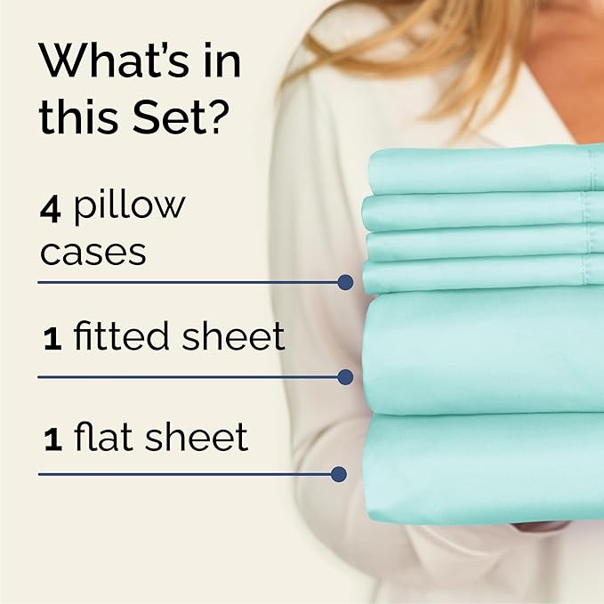 Queen 6 Piece Sheet Set - Cooling & Breathable Bed Sheets - Hotel Luxury Bed Sheets for Women, Men, Kids & Teens - Bedding with Deep Pockets & Easy Fit - Soft and Wrinkle Free - Queen Spa Blue Sheets