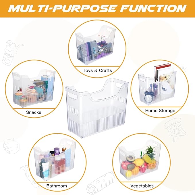 4 Pcs Plastic Freezer Organizer Bins with Wheel Tall Narrow Kitchen Pantry Organizer Snack Storage Containers for Office Refrigerator(10 x 13.3 x 5.5 Inch)