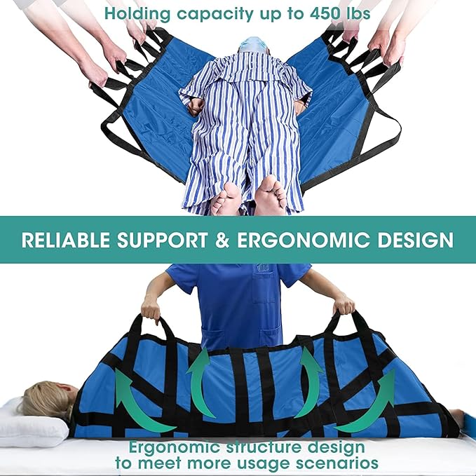 Bed Positioning Pad with Reinforced Handle, 60" X 40" Multipurpose Waterproof Transfer Sheet for Turning, Lifting & Sliding, Reusable Washable Patient Positioning Sheet for Caregiver, Light Blue