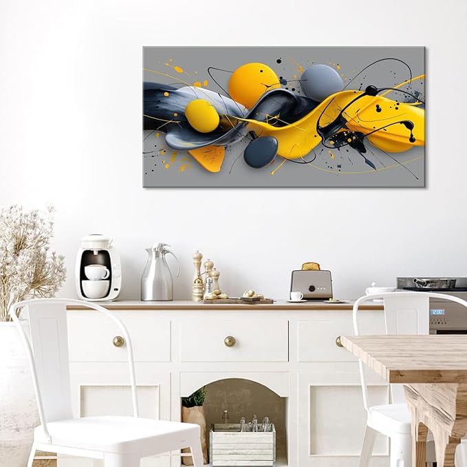 Yellow Abstract Splash Pigment Wall Art for Bedroom Canvas Painting Prints Dynamic Art Deco Gray Vibrant Artwork Office Family Decor