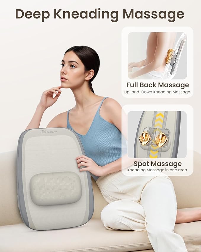 Snailax Shiatsu Neck and Back Massager with Heat, Full Back Massager for Back Pain Deep Tissue, Kneading Massage Pillow for Neck and Back, Spot Massage, Gifts