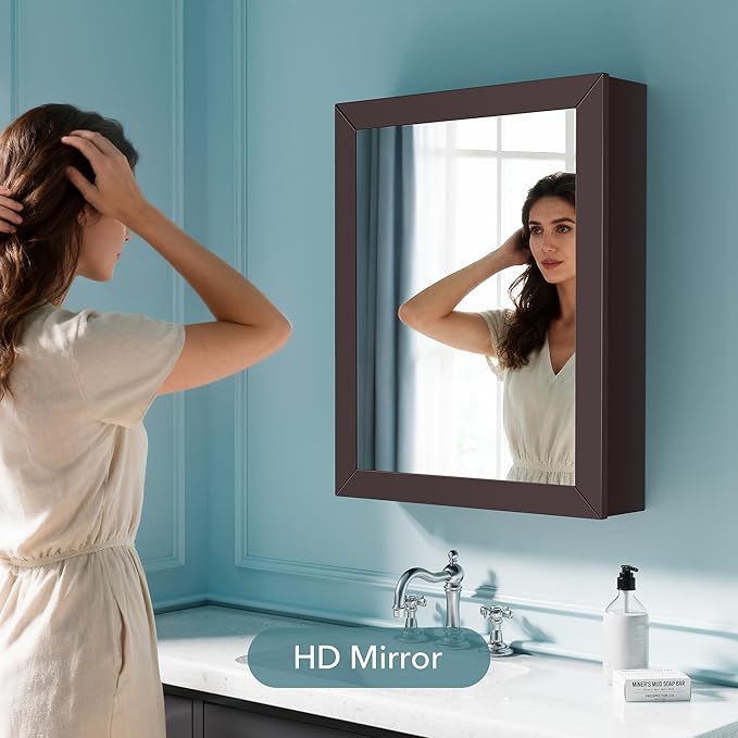 Bathroom Mirror Cabinet - Large Single Door 24x30 inchs Wall Cabinet Bathroom Vanity Mirror Cabinet with Facial Tissues Slot and Multifunctional Storage Area