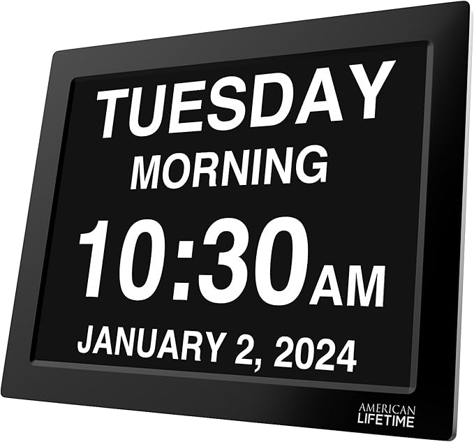 American Lifetime Upgraded Version, Day Clock Extra Large Impaired Vision Digital Clock with Backup and 5 Alarm Options, Black 15 Inches