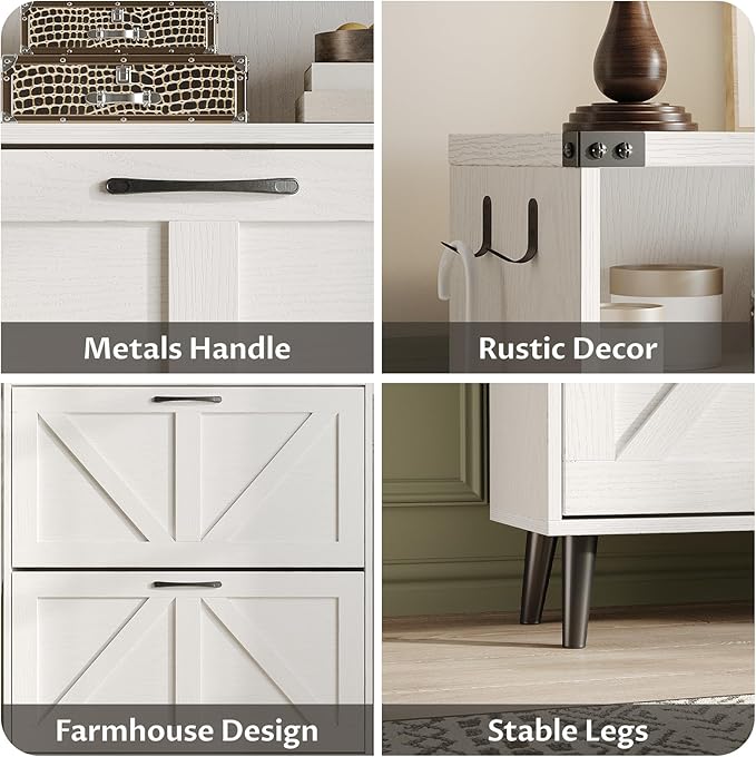 Shoe Cabinet with 2 Flip Drawers & Open Storage,Farmhouse Shoe Storage Cabinet for Entryway,Freestanding Narrow Organizer Rack with Legs,Foyer,Hallway,White