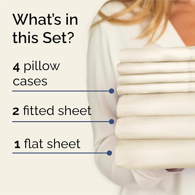 Split King 7 Piece Sheet Set - Cooling & Breathable Bed Sheets - Hotel Luxury Bed Sheets for Women, Men, Kids & Teens - Deep Pockets - Easy Fit - Soft and Wrinkle Free - Split King Off White Sheets