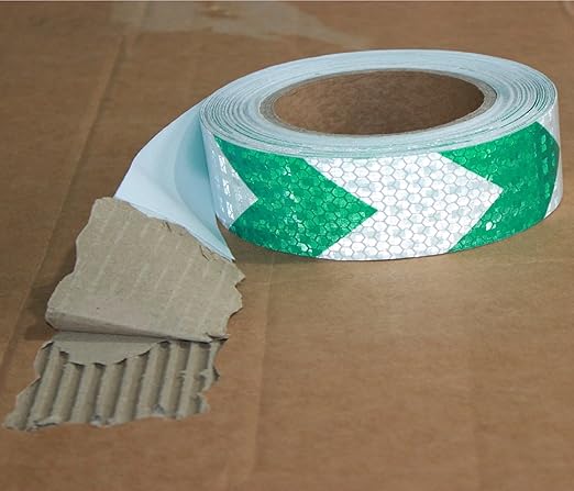 Green and White Reflective Tape Outdoor Waterproof 1 inch X 66 feet, High Visibility Hazard Conspicuity Industrial Marking Tape