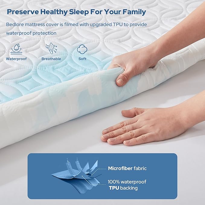 BEDLORE 2 Pack Waterproof Mattress Protector, Full Size Mattress Pad with Deep Pocket 6"-15" Depth, Soft Breathable Bed Mattress Cover for Bedroom, College Dorm (White)