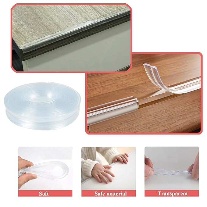 Corner Guards Furniture Edge Protectors 19.7ft(6mx15mm) Transparent Soft Silicone Bumper Strip Clear Edge Corner Cushion with Double-Sided Tape for Tables,Household