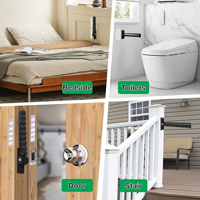 Safety Extended Doorway Flip Assist Handle Grip for Elderly with Reflective & Luminous Stickers Non-Slip Flip Up Grab Bars for Walll/Stairs/Doorframe Folding Doorway Assist Handle for Seniors