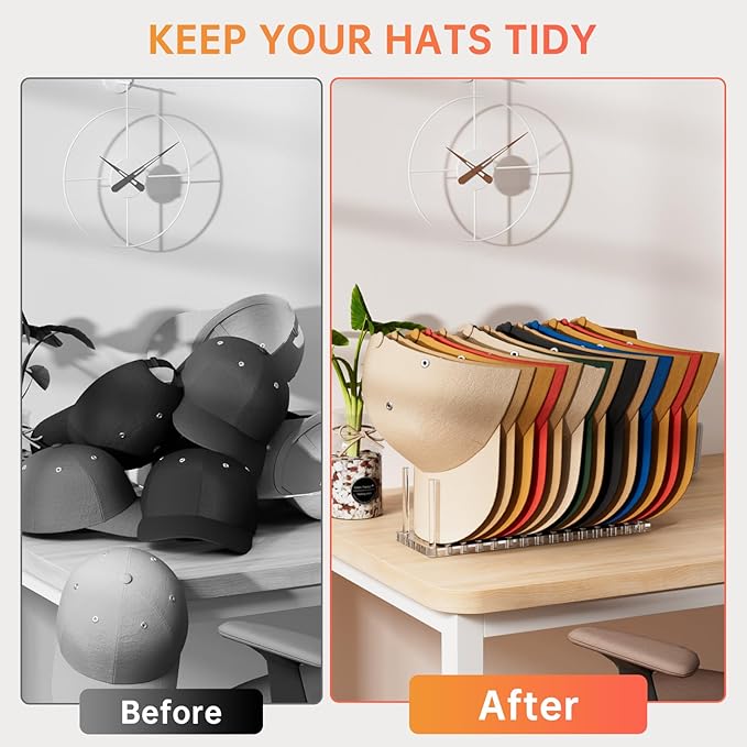 Kadolina Hat Organizer for Baseball Caps, Acrylic Hat Rack for 14 Baseball Caps, Hat Holder Display and Organizer for Closet, Tabletop, Dressing Table