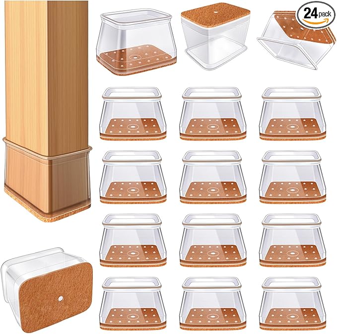 24 Pcs Chair Leg Floor Protectors for Hardwood Floors Rectangle Silicone Covers to Protect Wood Tile Floors Felt Pads Furniture Leg Caps Reduce Noise (Fit L:2" to 2-1/2",W:1" to 1-1/2")