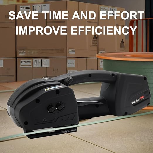 Electric Strapping Machine 2 x 4000mAh Battery Automatic Strapping Tool for 1/2-5/8in PP PET Straps Portable Handheld Banding Machine for Warehouse Box Pallet Packaging