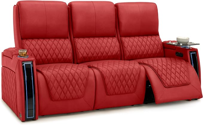 Seatcraft Apex Zero-Gravity CoolZero Italian Leather Home Theater Seating, Powered Headrest, Powered Lumbar, Powered Recline, Row of 3 Sofa, Red