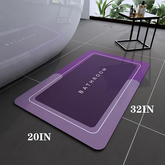 Bath Mat, Bathroom Mat Rugs Super Absorbent Shower Mats Non Slip Quick Dry Thin Rubber Mats for Bathroom Floor Fit Under Door, Shower Rug for Bathtub, Shower, Purple