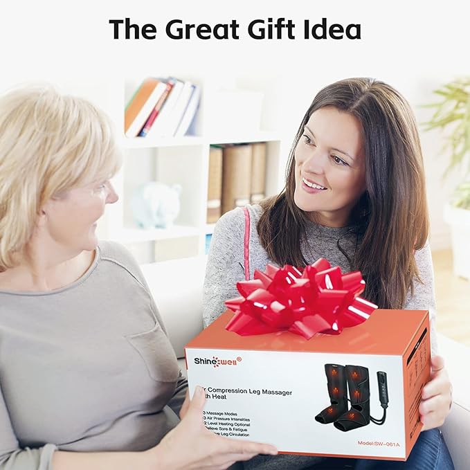 SHINE WELL Leg Compression Massager with Heat, Legs Massager for Circulation and Pain Relief, Heating Foot and Calf Massage Machine for Neuropathy Pain & Relief Edema, Gift for Mom Dad