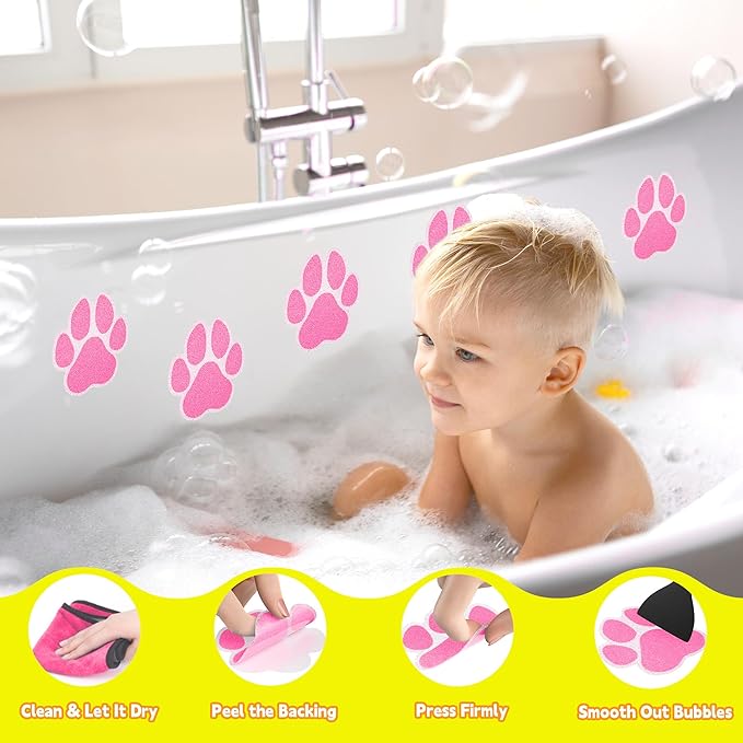 Non-Slip Bathtub Stickers, 20 PCS Large Safety Bathroom Tubs Showers Treads Adhesive Decals with Scraper (Pink)