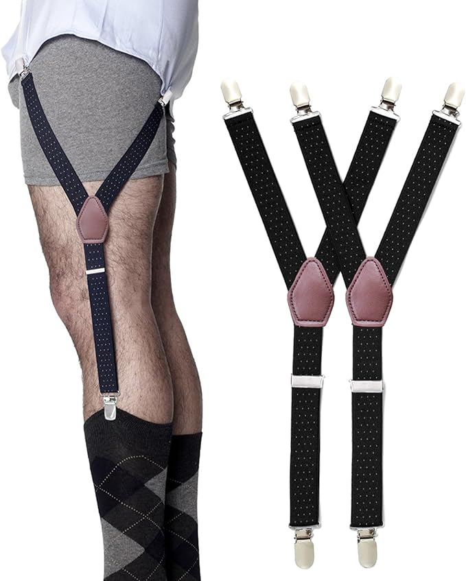 STAY GENT Y-Style Shirt Stays For Men with Non-Slip Locking Clamps and Adjustable Elastic Straps