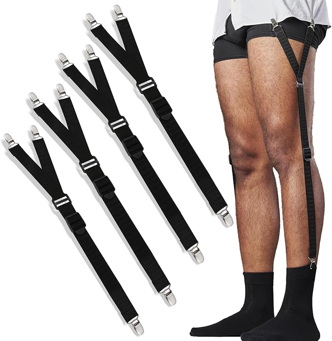 STAY GENT Y-Style Shirt Stays For Men with Non-Slip Locking Clamps and Adjustable Elastic Straps