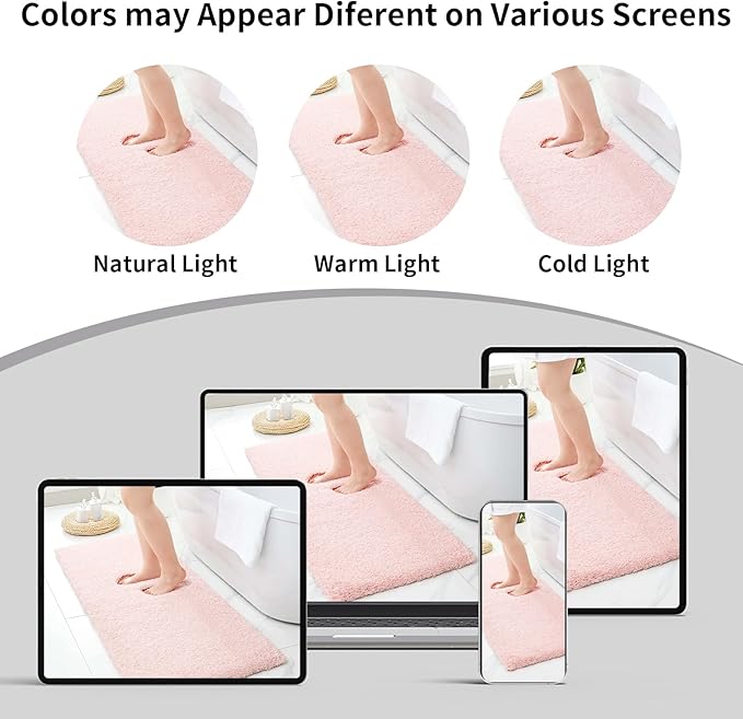 Bathroom Rug 20x32 Non Slip Fluffy Pink Bath Mat for Bathroom Floor Washable Plush Luxury Bath Rug for Tub Soft Shaggy Absorbent Shower Sink Mat
