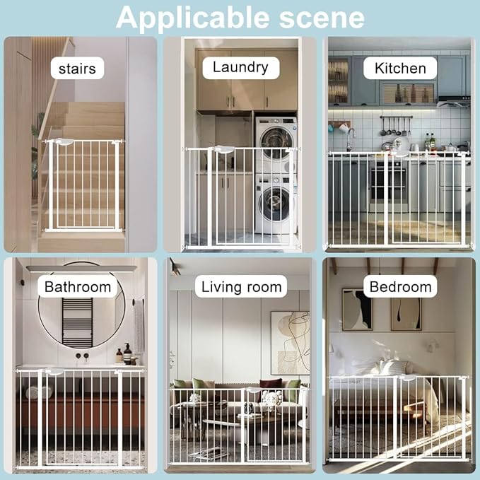 WAOWAO Triple Lock Baby Gate Extra Wide 57.87-62.59" Pressure Mounted Walk Through Swing Auto Close Safety White Metal Dog Pet Puppy Cat for Stairs,Doorways,Kitchen