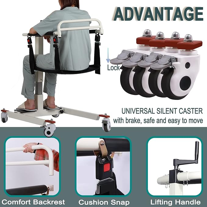 Patient Lift Transfer Chair, Patient Lift Wheelchair for Home, Wheelchair Lift for Home Portable Car Transfer Lift Chair for Disabled and Elderly Nursing, Height/Width Adjust (Basic Backrest)