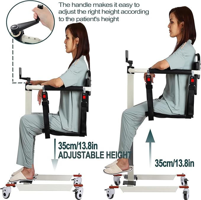 Patient Lift Transfer Chair, Patient Lift Wheelchair for Home, Wheelchair Lift for Home Portable Car Transfer Lift Chair for Disabled and Elderly Nursing, Height/Width Adjust (Upgraded with Bedpan)