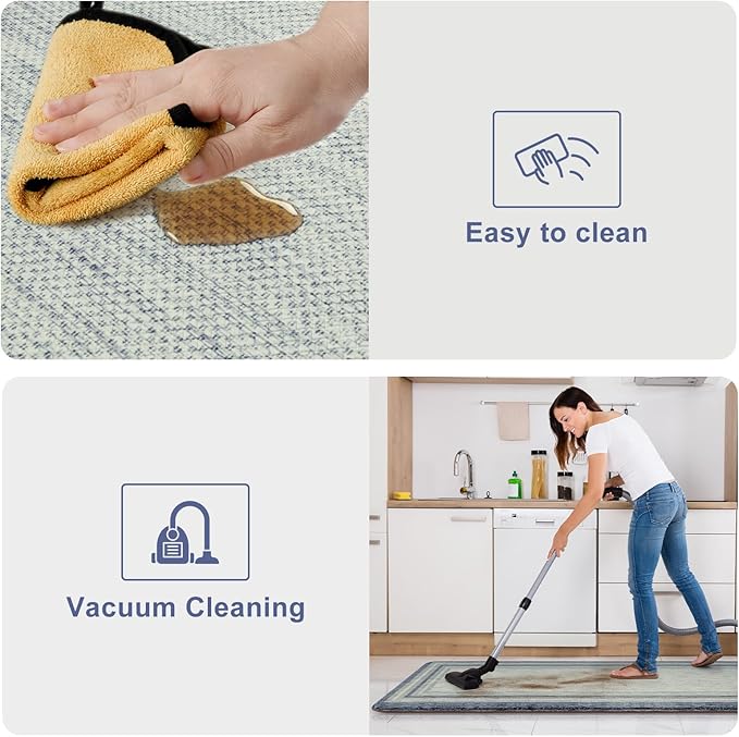 KIMODE Anti Fatigue Kitchen Mats for Floor 2 Piece, Farmhouse Kitchen Rugs Non Slip, Padded Kitchen Floor Mats Non Slip, Cushioned Standing Mats for Sink Laundry Desk Blue Grey 20"x59"+20"x32"
