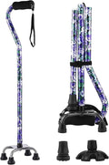 Walking Cane for Women & Men, Adjustable Quad Cane with 4-Prong Base for Stability and Balance, Folding Aluminum Walking Stick for Seniors