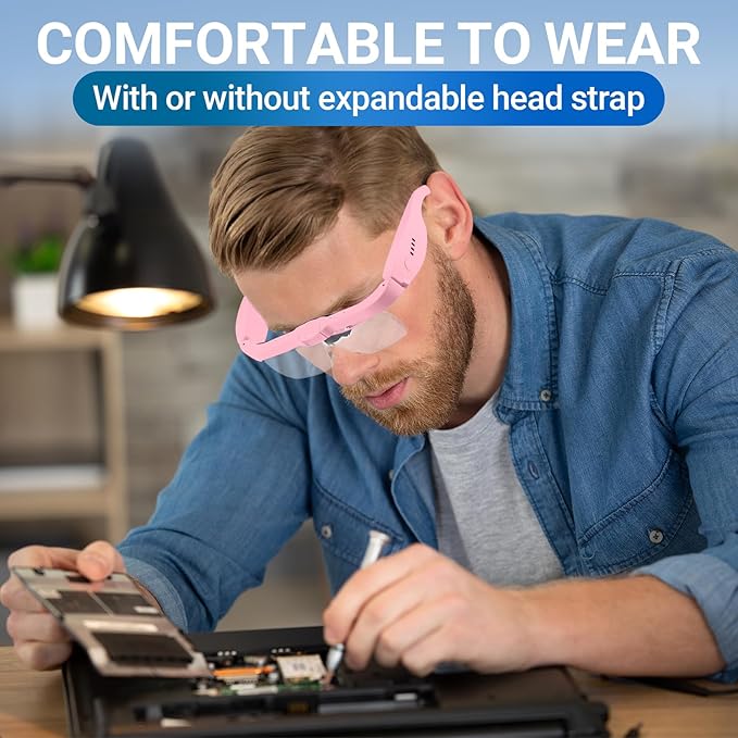 YOCTOSUN Magnifying Glasses with Light, Rechargeable Magnifying Headset with 5 Detachable Lenses 0.75X-4.0X and 3 LED Lights, Hands Free Headband Magnifier for Close Work Hobby Crafts Jewelry
