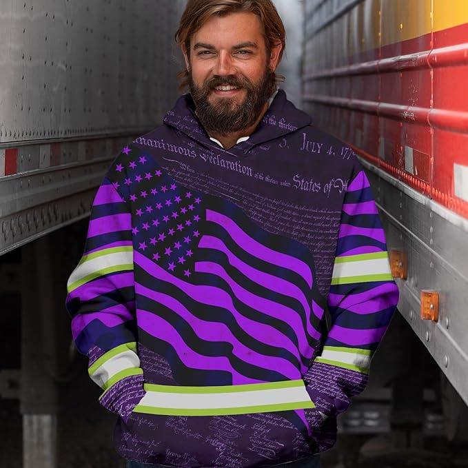 US Flag High Visibility Hoodie for Men Reflective Hoodie Safety Workwear for Worker Runner Patriotic ACC02